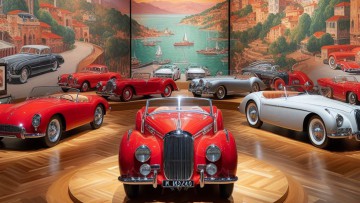 Oldtimer aus der Sammlung der Fürstenfamilie in Monaco, zu sehen in einer Sonderausstellung im elsässischen Mühlhausen (KI-generiert)