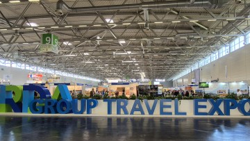 Eingang in der Halle 9 der Koelnmesse zur Group Travel Expo