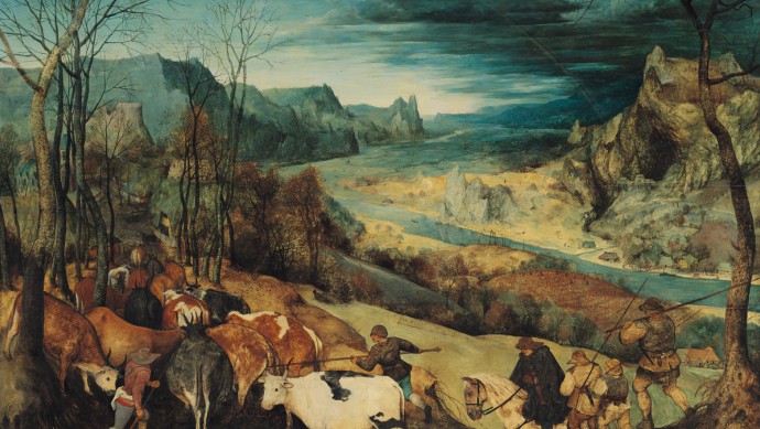 Gemälde von Pieter Bruegel d.Ä. (1525/30–1569) Die Heimkehr der Herde (Herbst)