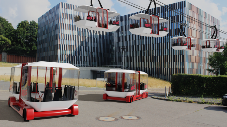 Grafik des Projekts "upBUS" der RWTH Aachen: Wechsel zwischen Busbetrieb und Seilbahn