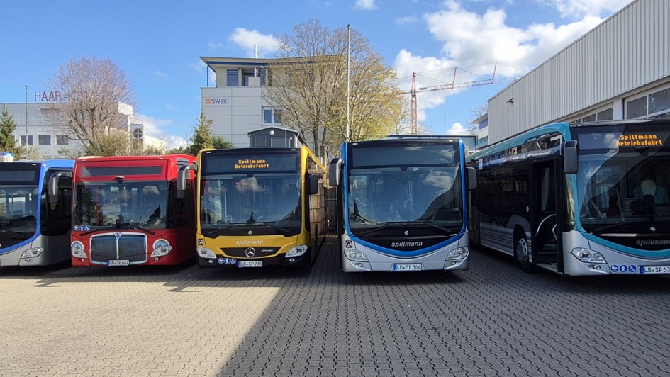 Themenbusse von außen in einer Reihe